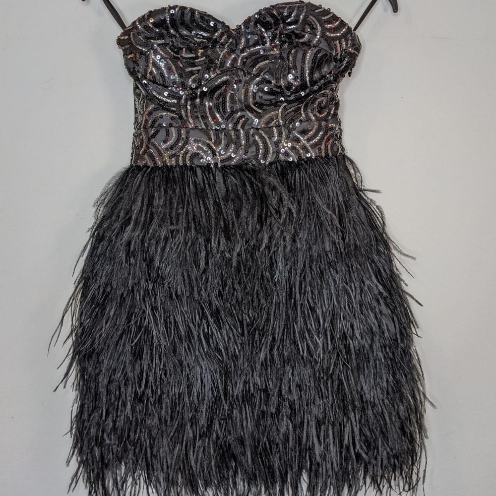 Bebe ostrich feather party dress